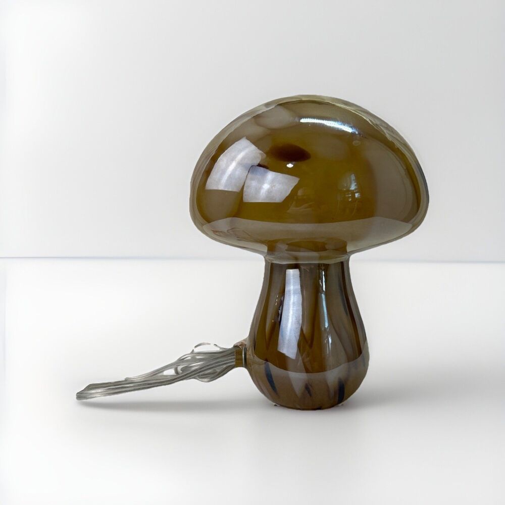 VTG MCM Murano Hand Blown Glass Mushroom Lamp Brown Bubbles Italy Desk Table EUC